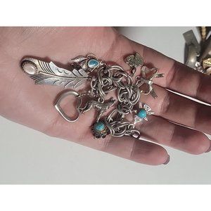 Southwest Native Turquoise Charm Bracelet Sterling Silver